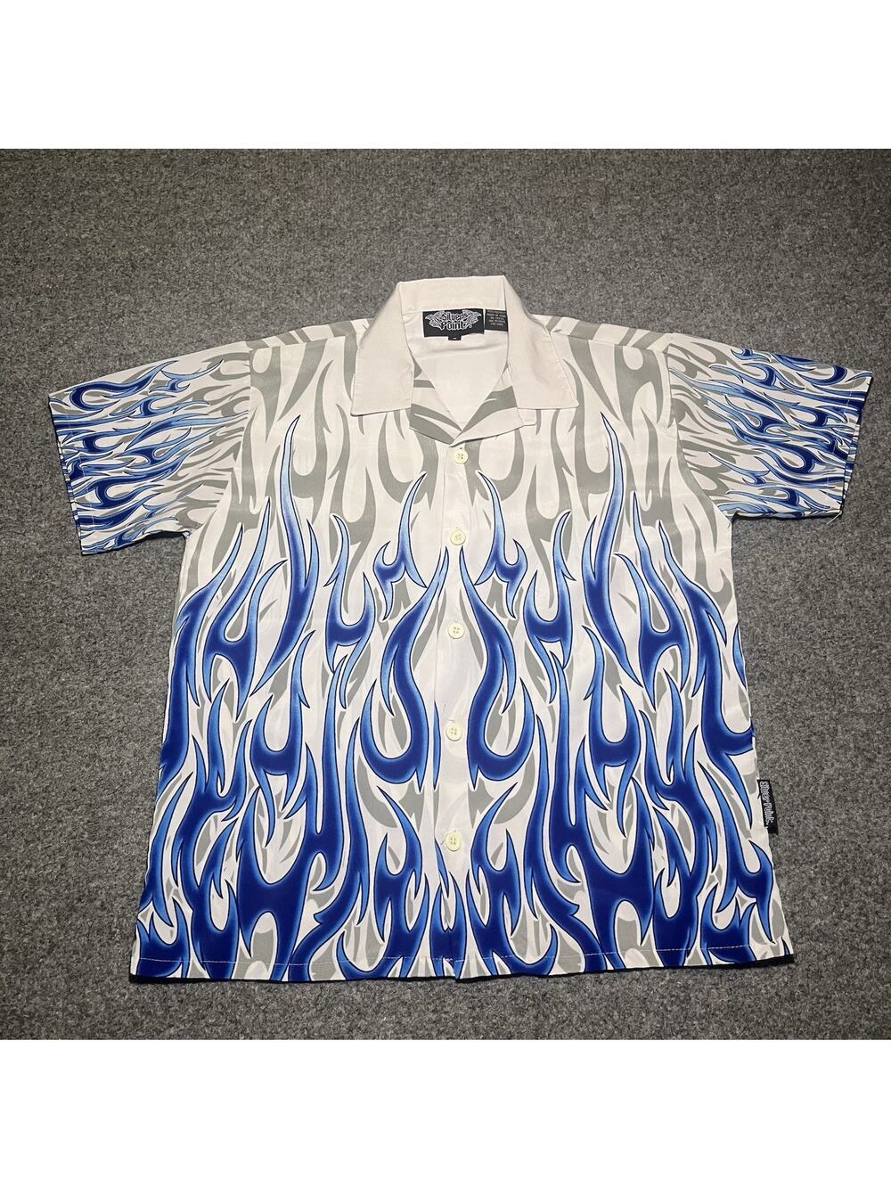Vtg Silver Point Shirt Mens Small Flames Hot Rod Bowling Rock Button Down Y2K